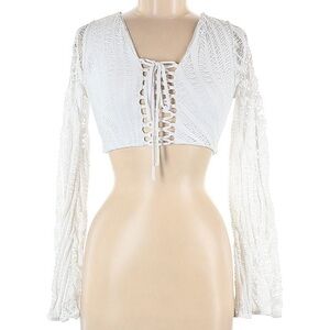 🎯Rare NWOT Mika Yoga Wear L/S Crop Top White Size Medium